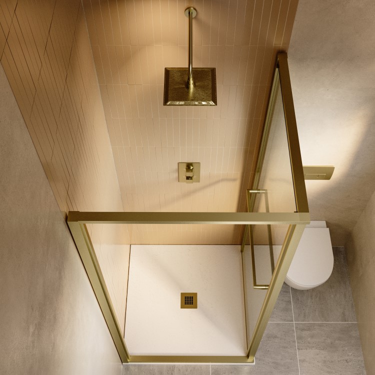 800x800mm Brushed Brass In-Fold Sliding Shower Enclosure 6mm Glass - Apollo