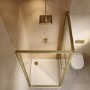 800x800mm Brushed Brass In-Fold Sliding Shower Enclosure 6mm Glass and Shower Tray - Apollo