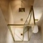 800x800mm Brushed Brass Square In-Fold Sliding Shower Enclosure 6mm Glass and Low Profile Shower Tray - Apollo