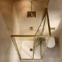 800x800mm Brushed Brass Square Sliding In-Fold Shower Enclosure 6mm Glass and Low Profile Shower Tray - Apollo