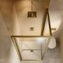800x800mm Brushed Brass Square Sliding In-Fold Shower Enclosure 6mm Glass and Low Profile Shower Tray - Apollo