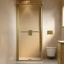 900x900mm Brushed Brass Infold Sliding Shower Enclosure 6mm Glass and Low Profile Shower Tray - Apollo