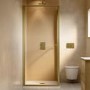 900x900mm Brushed Brass Infold Sliding Shower Enclosure 6mm Glass and Low Profile Shower Tray - Apollo
