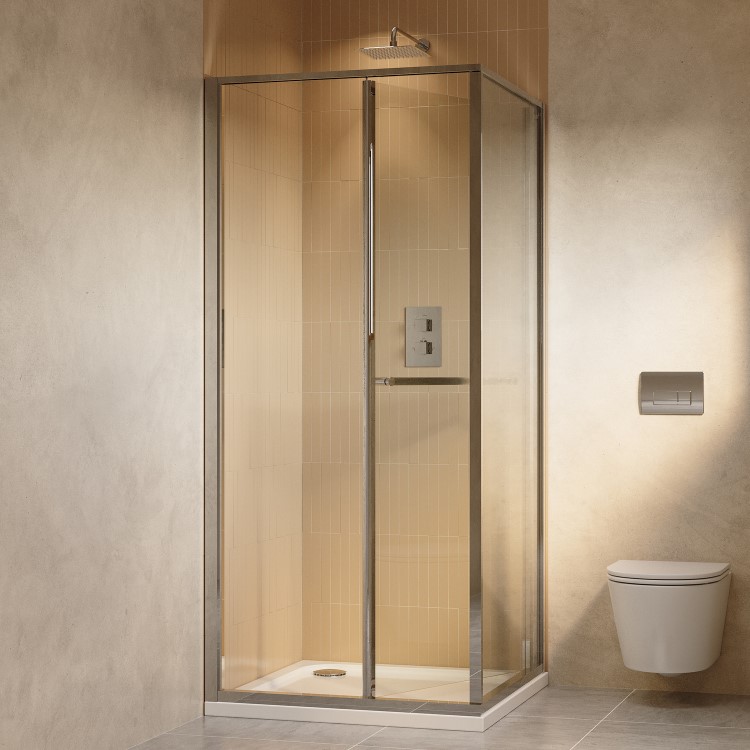 800x800mm Chrome In- Fold Sliding Shower Enclosure 6mm Glass with Shower Tray - Apollo