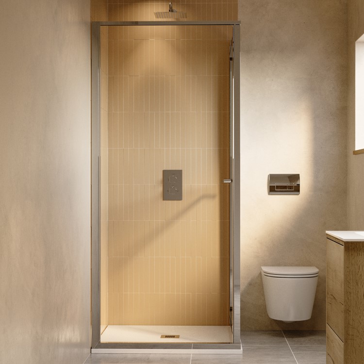 800x800mm Chrome In-Fold Sliding Shower Enclosure 6mm Glass and Low Profile Shower Tray - Apollo