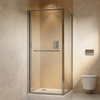 900x900mm Chrome In-Fold Sliding Shower Enclosure 6mm Glass and Shower Tray - Apollo
