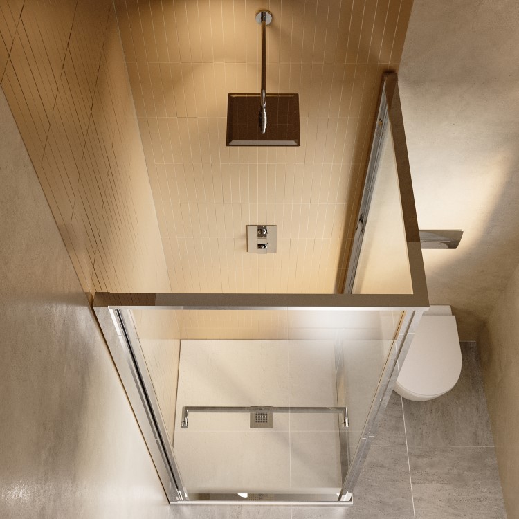 800x800mm Chrome In-Fold Sliding Shower Enclosure 6mm Glass and Low Profile Shower Tray - Apollo