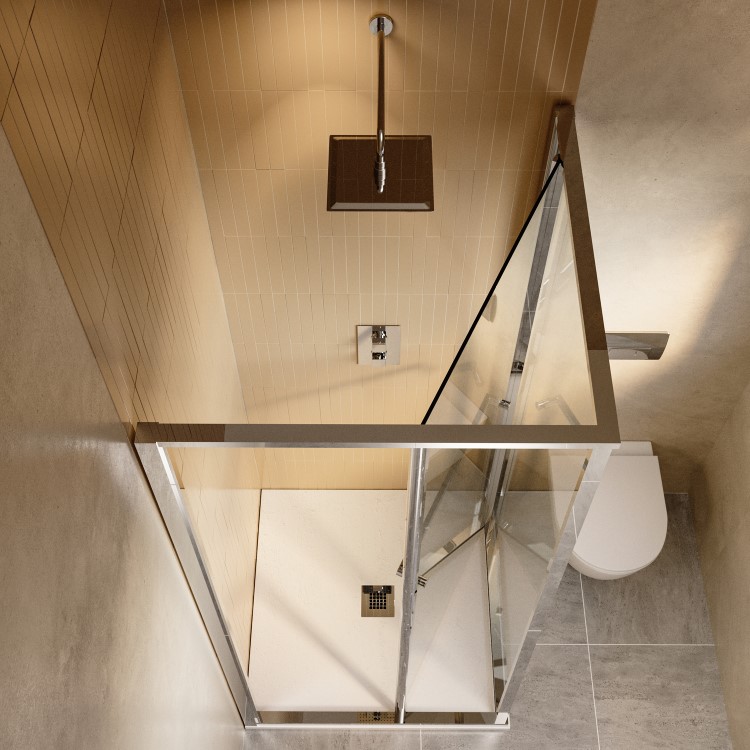 800x800mm Chrome In-Fold Sliding Shower Enclosure 6mm Glass and Low Profile Shower Tray - Apollo