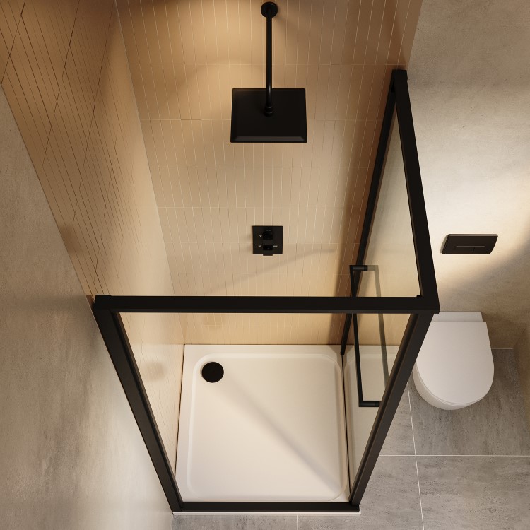 800x800mm Black In-fold Sliding Shower Enclosure 6mm Glass and Shower Tray - Apollo