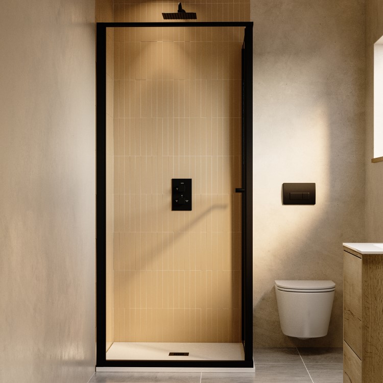 900x900mm Black In-Fold Sliding Shower Enclosure 6mm Glass - Apollo