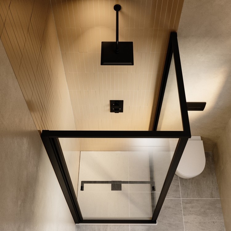 900x900mm Black In-Fold Sliding Shower Enclosure 6mm Glass and Low Profile Shower Tray  - Apollo