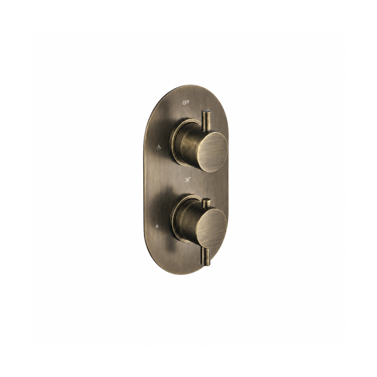 Antique Brass 2 Outlet Wall Mounted Thermostatic Mixer Shower Set with Integrated Hand Shower - Arissa
