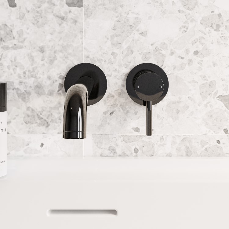 Black Chrome Wall Mounted Bath Mixer Tap - Arissa
