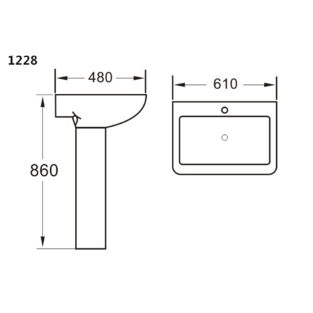 Pedestal Sink - 1 Tap Hole