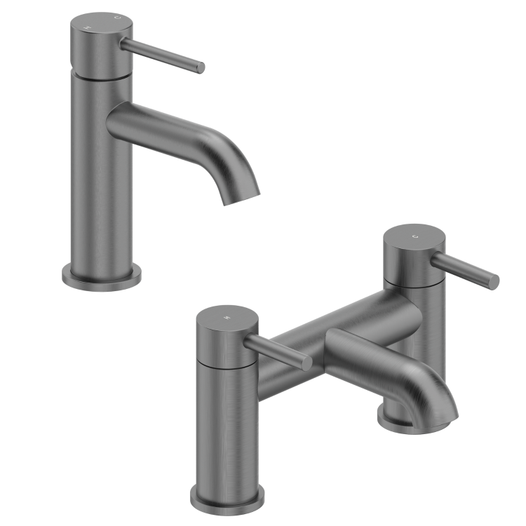 Gunmetal Grey Bath and Basin Tap Set with Basin Waste - Arissa