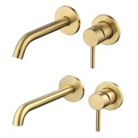 Brushed brass wall mounted basin tap and wall mounted bath filler tap pack - Arissa Brushed brass wall mounted basin tap and wall mounted bath filler tap pack - Arissa