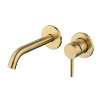 Brushed Brass Wall Mounted Basin Mixer Tap - Arissa Brushed Brass Wall Mounted Basin Mixer Tap - Arissa
