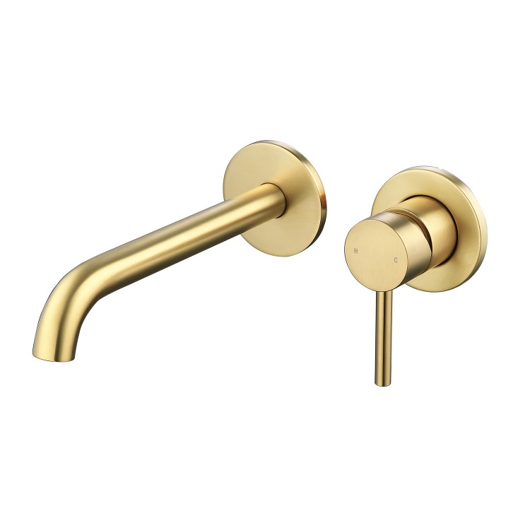Brushed brass wall mounted basin tap and wall mounted bath filler tap pack - Arissa