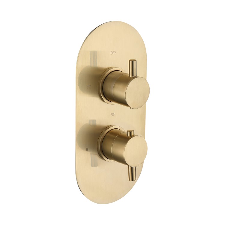 ONLY OPENED - Brushed Brass 2 Outlet Thermostatic Bath Mixer Shower Set With Hand Shower and Bath Filler Spout - Arissa