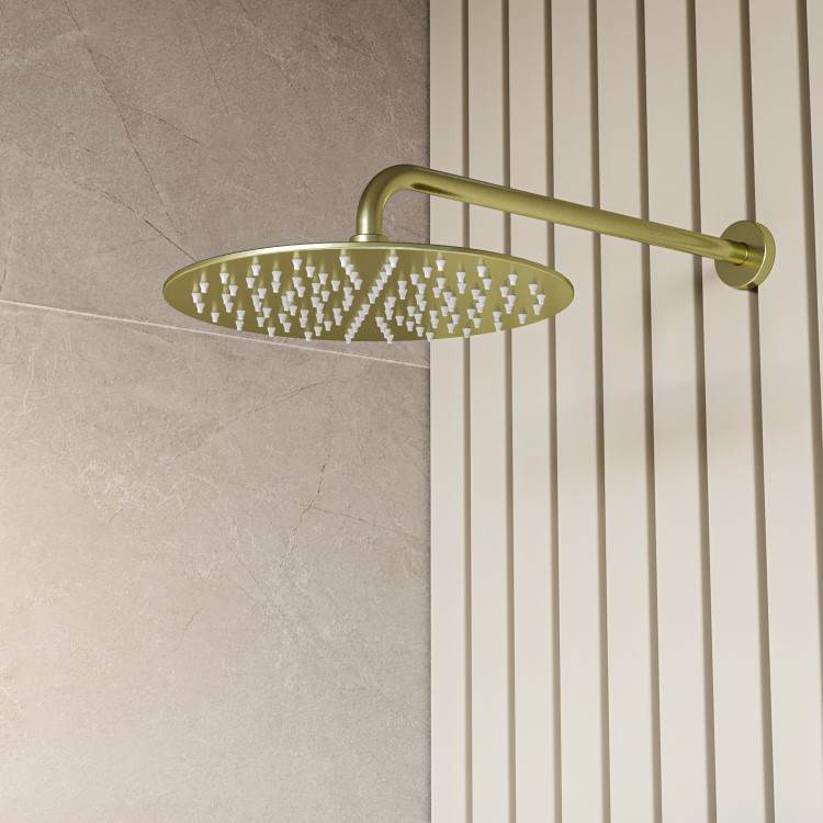 250mm Brushed Brass Rain Shower Head with Ceiling Arm