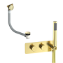 Brushed Brass 2 Outlet Thermostatic Mixer Shower Set with Overflow Bath Filler - Arissa