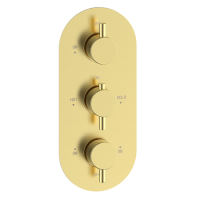 Brushed Brass 3 Outlet Triple Handle Thermostatic Concealed Shower Valve - Arissa