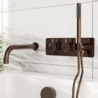 Brushed Bronze 2 Outlet Thermostatic Mixer Shower Set with Hand Shower & Bath Filler Spout – Arissa