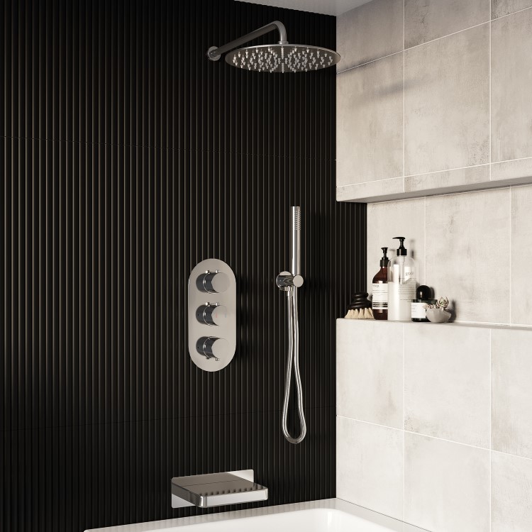 Chrome 3 Outlet Wall Mounted Thermostatic Mixer Shower Set With Hand Shower and Bath Filler Spout - Arissa
