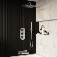 Chrome 3 Outlet Wall Mounted Thermostatic Mixer Shower Set With Hand Shower and Bath Filler Spout - Arissa