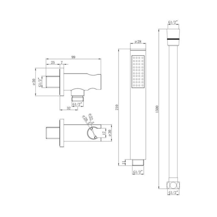Chrome 3 Outlet  Wall Mounted Thermostatic Mixer Shower Set With Hand Shower and Pencil Bath Filler Spout - Arissa