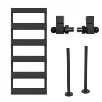 Black Towel Radiator 1200 x 500mm with Hooks, Pipe Kit and Straight Valves - Arizona