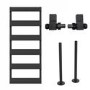 Black Towel Radiator 1200 x 500mm with Hooks, Pipe Kit and Straight Valves - Arizona
