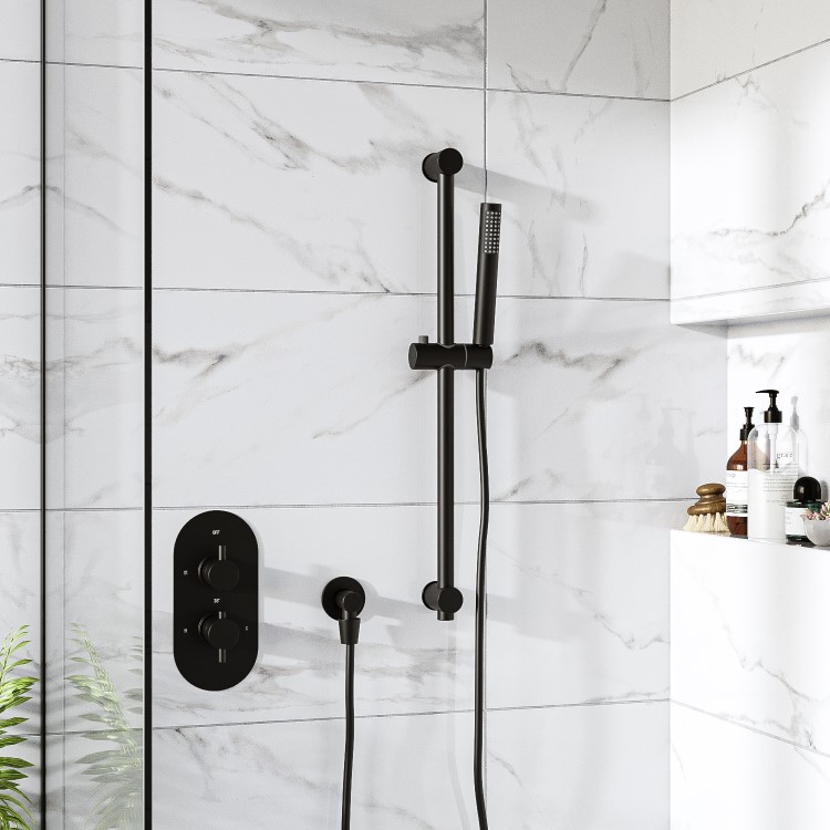 Black 1 Outlet Thermostatic Mixer Shower Set with Hand Shower - Arissa