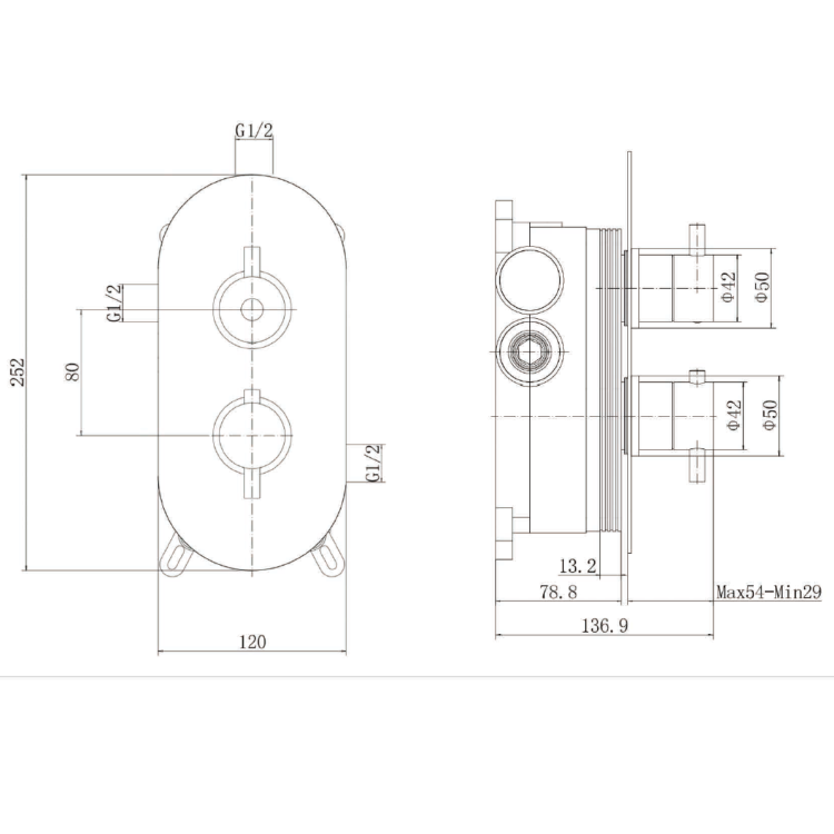 Matt Black 1 Outlet Concealed Thermostatic Duel Control Shower Valve And Overflow Bath Filler - Arissa