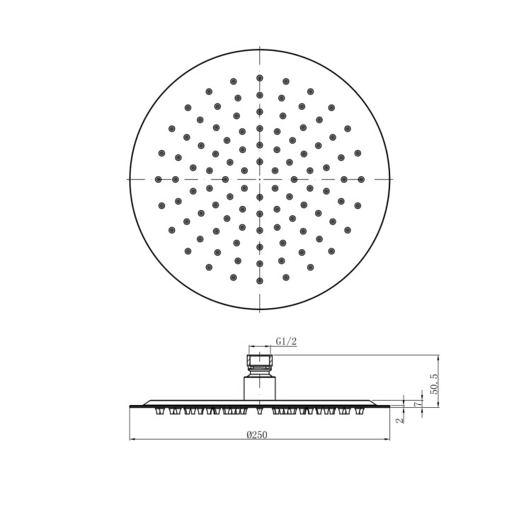 Black 250mm Round Rainfall Shower Head - Arissa