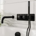 BUN/ARIMB2OVWH/96382 Black 2 Outlet Thermostatic Bath Mixer Shower Set With Hand Shower and Bath Filler Spout - Arissa