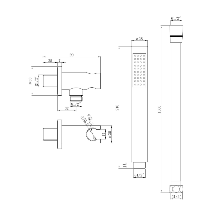 Matt Black Hose with Wall Bracket - Arissa