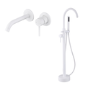 White Freestanding Bath Shower Mixer and Wall Mounted Basin Tap Set - Arissa