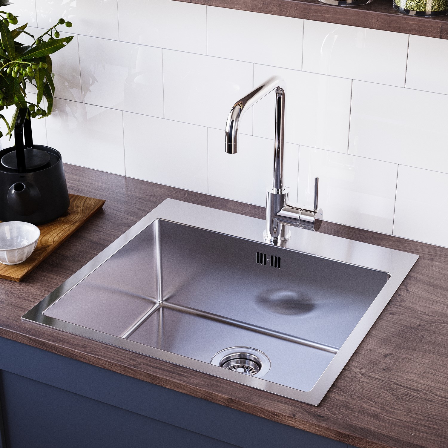 Single Bowl Stainless Steel Inset Kitchen Sink Mixer Tap Set