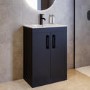 600mm Black Freestanding Vanity Unit with Basin and Black Handles - Ashford