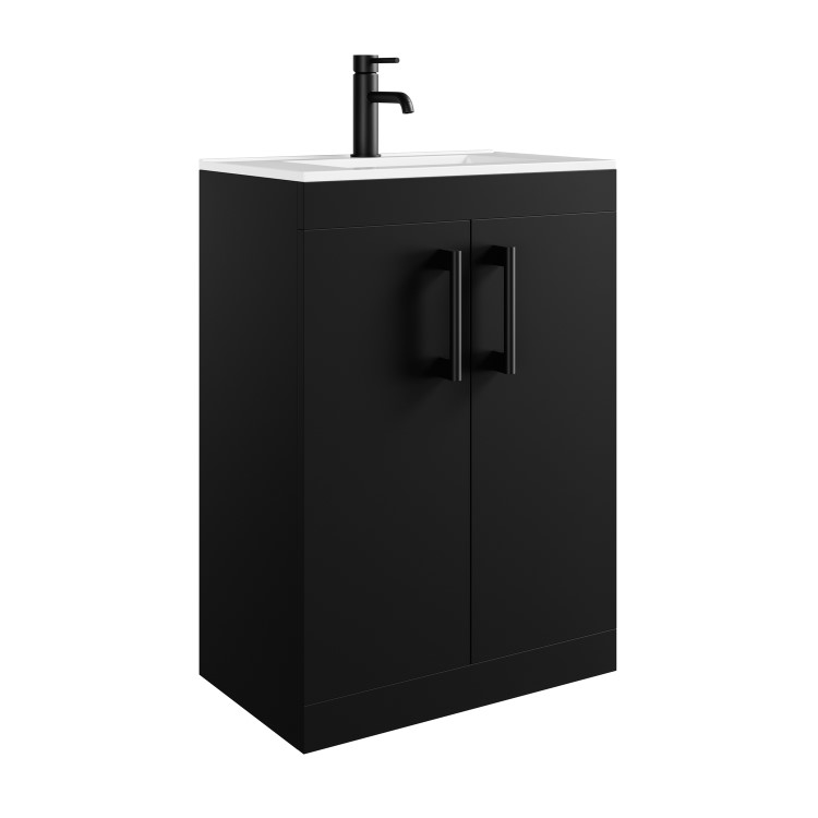 600mm Black Freestanding Vanity Unit with Basin and Black Handles - Ashford
