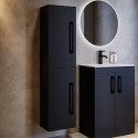 BUN/ASHBLKTB/99218 Double Door Black Wall Mounted Tall Bathroom Cabinet with Black Handles 350 x 1400mm - Ashford