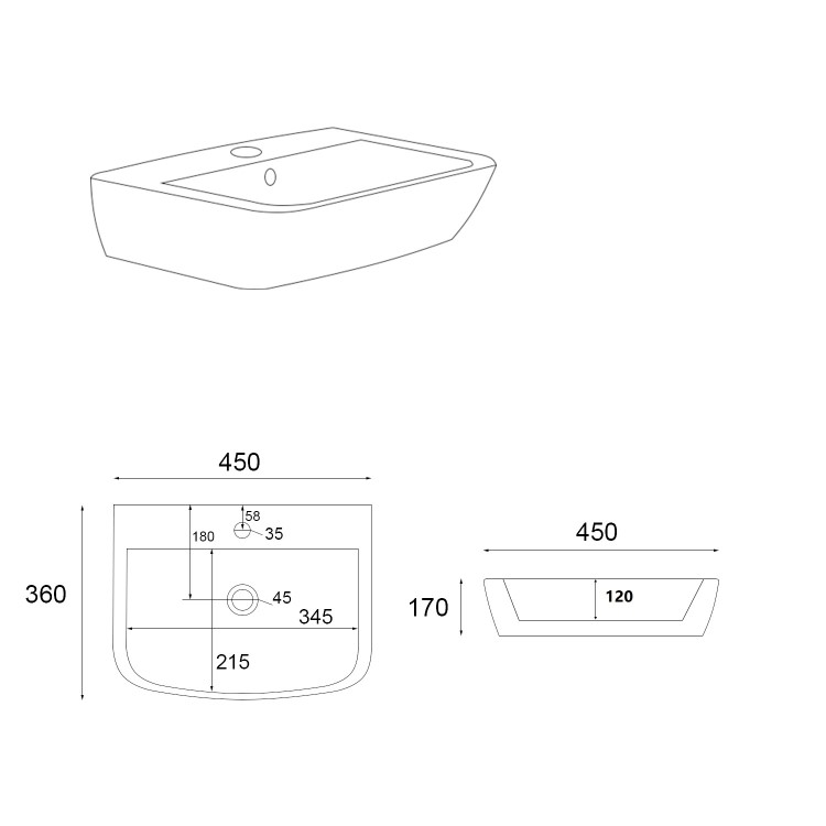 450mm Semi Pedestal Cloakroom Basin with 1 Tap Hole - Atlanta