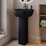 Matt Black Full Pedestal Cloakroom Basin with 1 Tap Hole 450mm - Atlanta