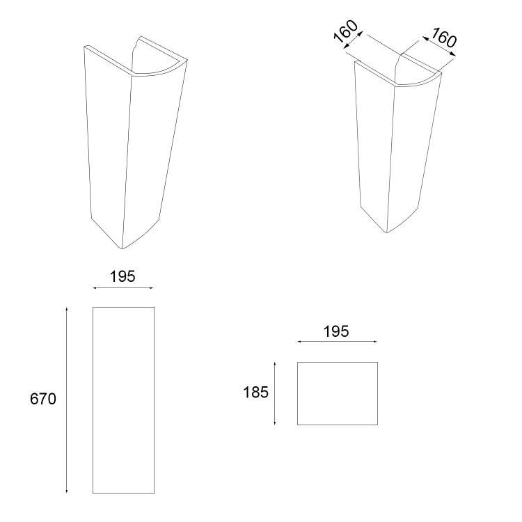 450mm Full Pedestal Cloakroom Basin with 1 Tap Hole - Atlanta