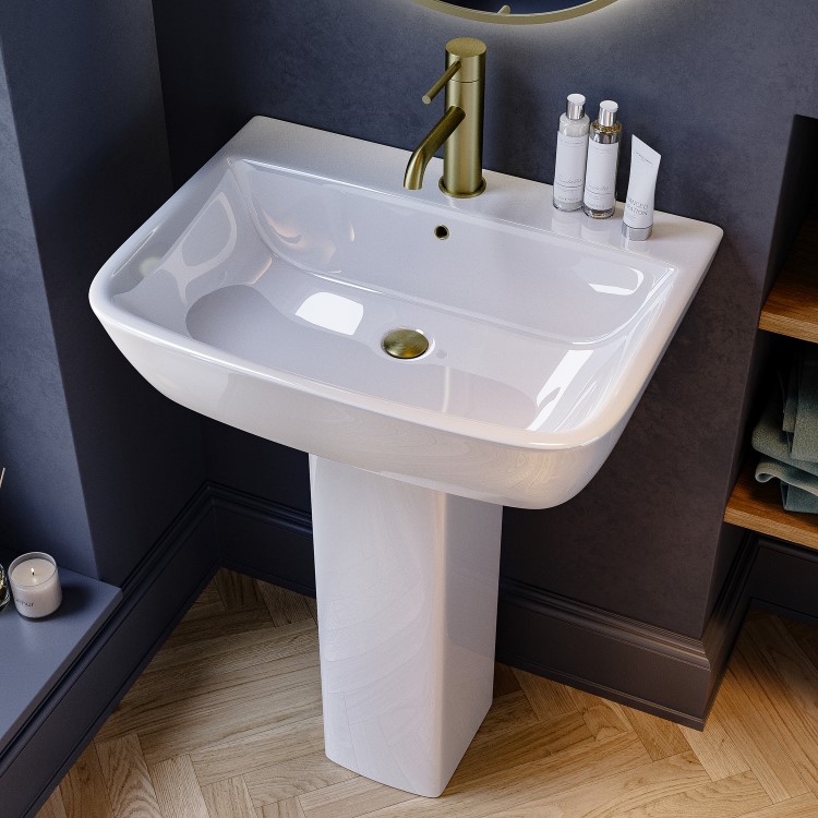 600mm Full Pedestal Basin with 1 Tap Hole - Atlanta