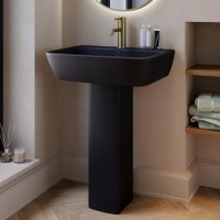 Matt Black Full Pedestal Basin with 1 Tap Hole 600mm - Atlanta