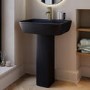 Matt Black Full Pedestal Basin with 1 Tap Hole 600mm - Atlanta