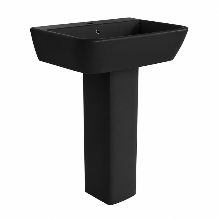 Matt Black Full Pedestal Basin with 1 Tap Hole 600mm - Atlanta