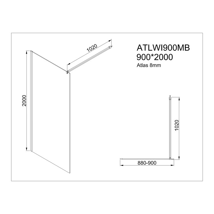 900mm Black Smoked Glass Shower Screen for Wet Room & Walk In Shower - Atlas